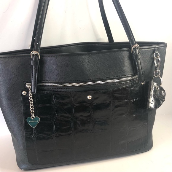 New Aurielle Saffiano & Croco Embossed Leather Tote in Black. Perfect Condition. - Picture 10 of 14